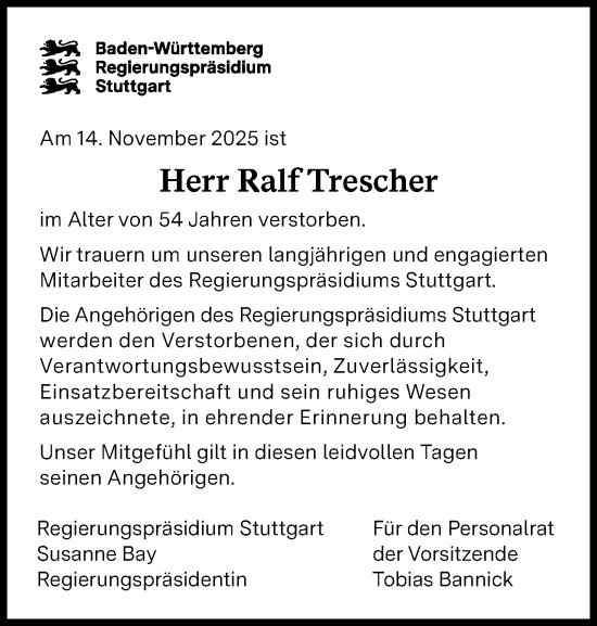 Traueranzeige von Ralf Trescher von Eßlinger Zeitung