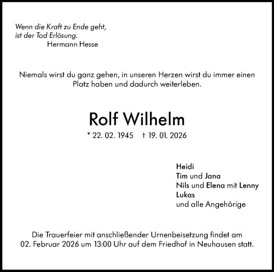 Traueranzeige von Rolf Wilhelm von Eßlinger Zeitung