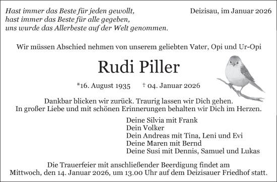 Traueranzeige von Rudi Piller von Eßlinger Zeitung
