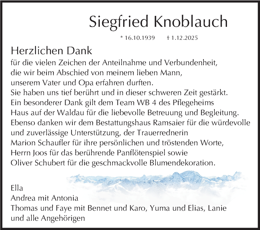  Traueranzeige für Siegfried Knoblauch vom 10.01.2026 aus Stuttgarter Zeitung / Stuttgarter Nachrichten