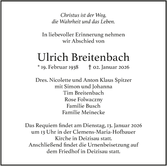 Traueranzeige von Ulrich Breitenbach von Eßlinger Zeitung