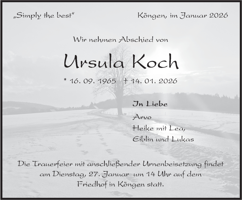  Traueranzeige für Ursula Koch vom 23.01.2026 aus Eßlinger Zeitung