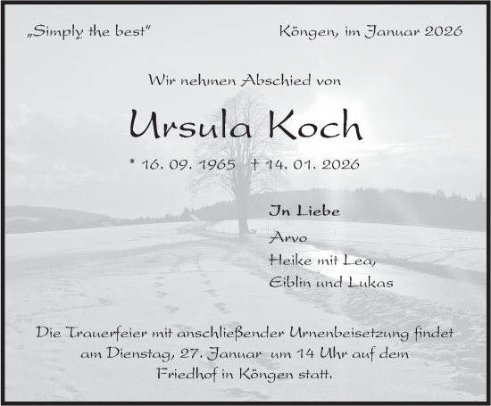 Traueranzeige von Ursula Koch von Eßlinger Zeitung