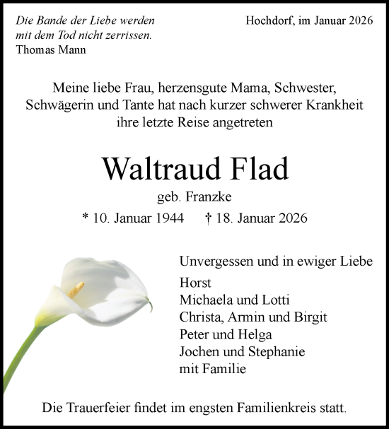Traueranzeige von Waltraud Flad von Eßlinger Zeitung