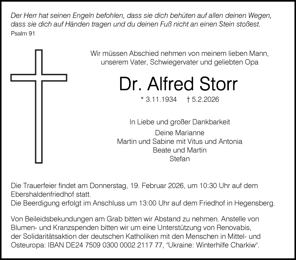  Traueranzeige für Alfred Storr vom 13.02.2026 aus Eßlinger Zeitung