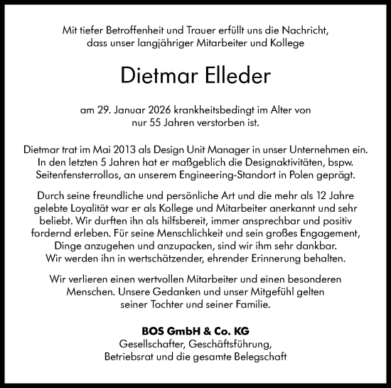 Traueranzeige von Dietmar Elleder von Eßlinger Zeitung