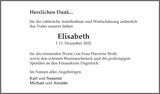 Traueranzeige von Elisabeth  von Stuttgarter Zeitung / Stuttgarter Nachrichten