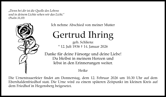 Traueranzeige von Gertrud Ihring von Eßlinger Zeitung