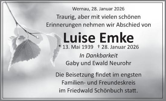 Traueranzeige von Luise Emke von Eßlinger Zeitung
