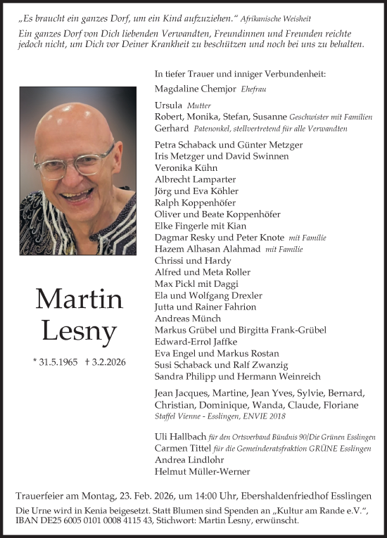 Traueranzeige von Martin Lesny von Eßlinger Zeitung