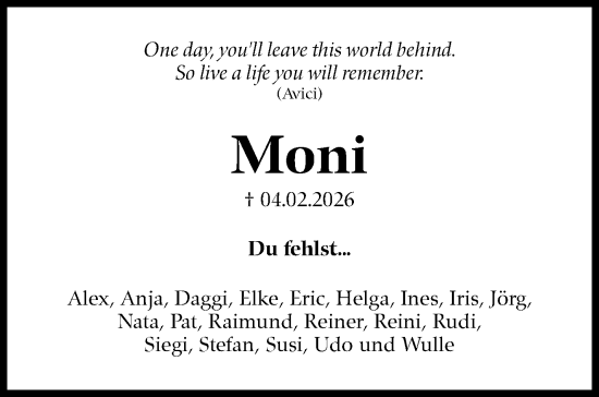 Traueranzeige von Moni  von Eßlinger Zeitung