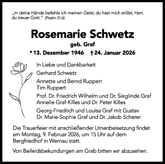 Traueranzeige von Rosemarie Schwetz von Eßlinger Zeitung