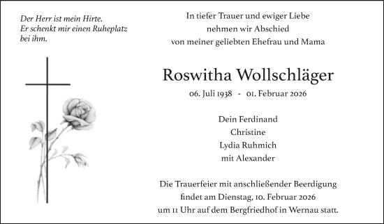 Traueranzeige von Roswitha Wollschläger von Eßlinger Zeitung