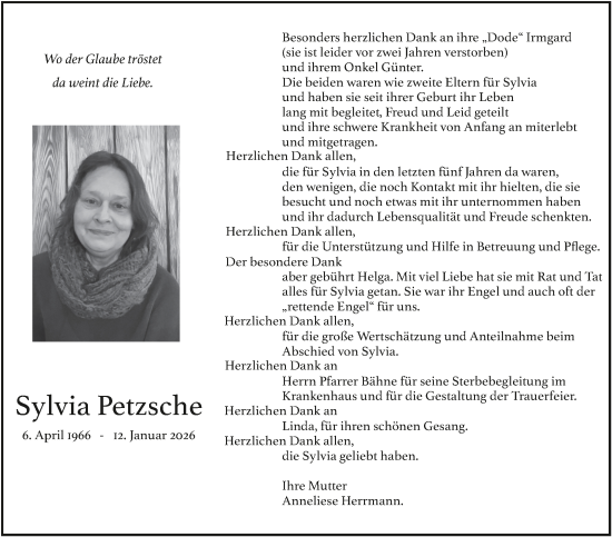 Traueranzeige von Sylvia Petzsche von Eßlinger Zeitung