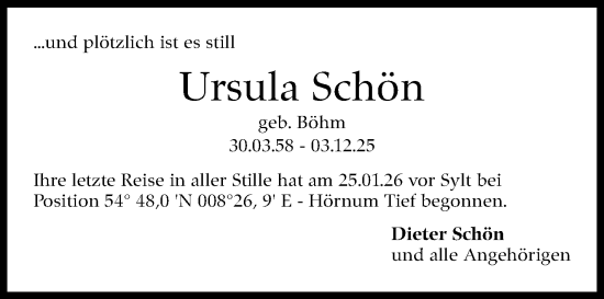 Traueranzeige von Ursula Schön von Eßlinger Zeitung