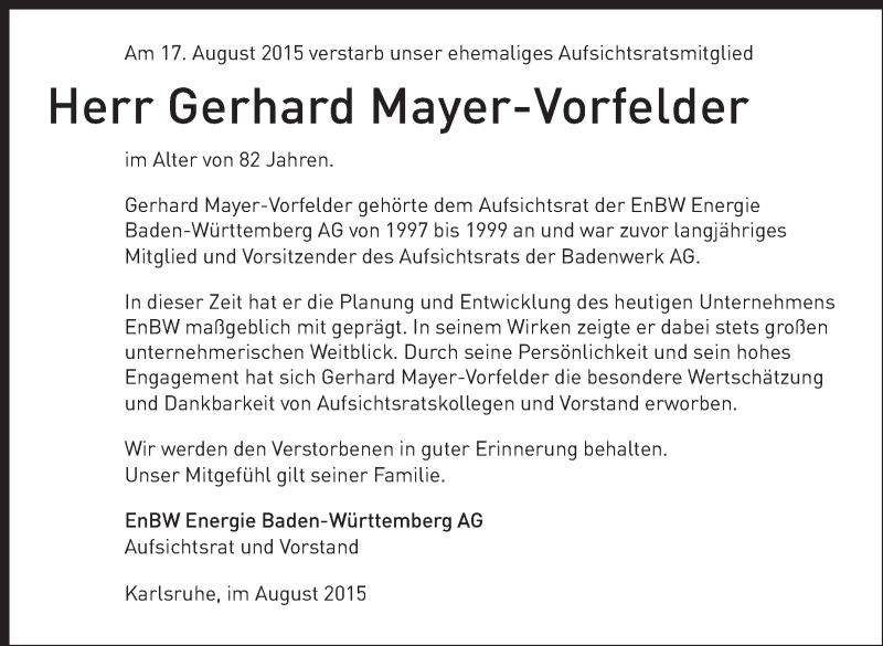  Traueranzeige für Gerhard Mayer-Vorfelder vom 20.08.2015 aus Stuttgarter Zeitung / Stuttgarter Nachrichten