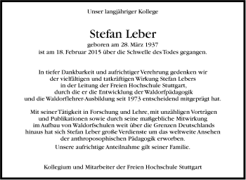 Traueranzeige von Stefan Leber von Stuttgarter Zeitung / Stuttgarter Nachrichten