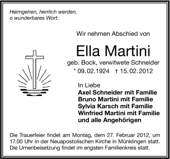 Traueranzeige von Ella Martini von Stuttgarter Zeitung / Stuttgarter Nachrichten