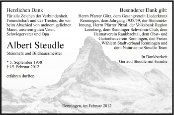 Traueranzeige von Albert Steudle von Stuttgarter Zeitung / Stuttgarter Nachrichten