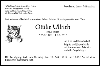 Traueranzeige von Ottilie Ullrich von Leonberger Kreiszeitung / Strohgäu Extra
