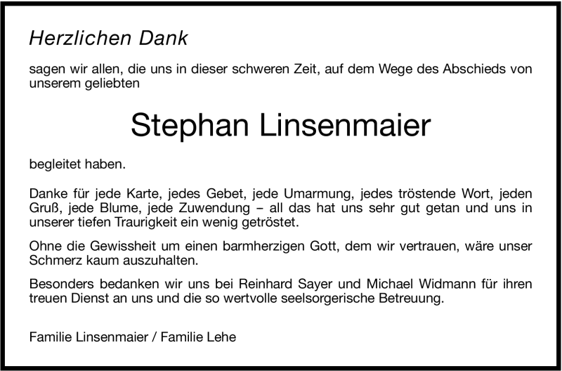  Traueranzeige für Stephan Linsenmaier vom 28.04.2012 aus Stuttgarter Zeitung / Stuttgarter Nachrichten