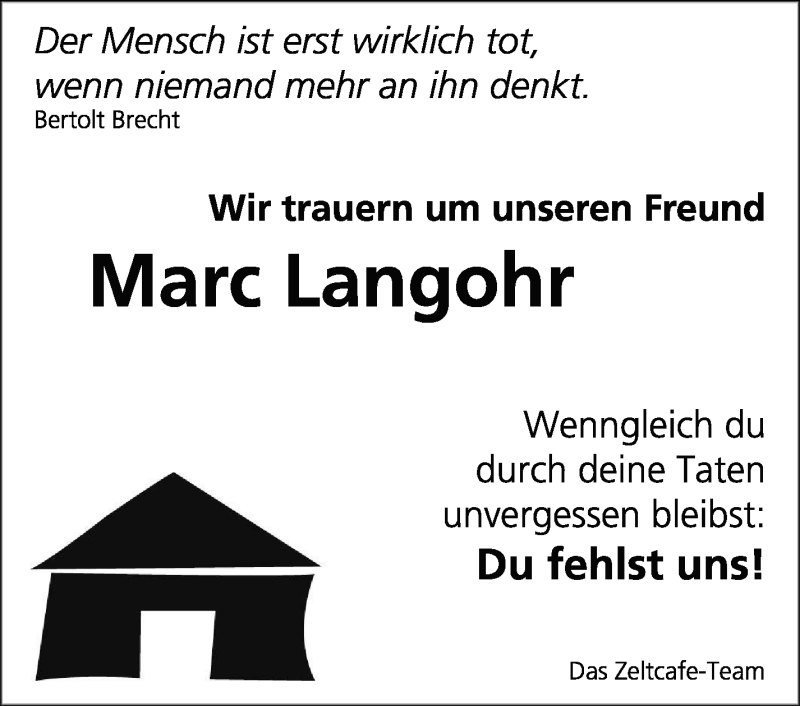  Traueranzeige für Marc Langohr vom 13.12.2012 aus Stuttgarter Zeitung / Stuttgarter Nachrichten