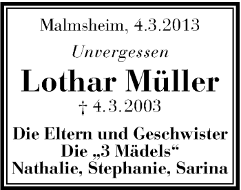 Traueranzeige von Lothar Müller von Stuttgarter Zeitung / Stuttgarter Nachrichten