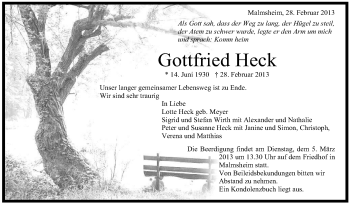 Traueranzeige von Gottfried Heck von Stuttgarter Zeitung / Stuttgarter Nachrichten