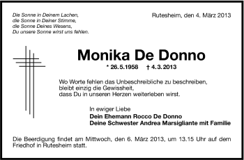 Traueranzeige von Monika De Donno von Leonberger Kreiszeitung / Strohgäu Extra