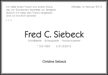 Traueranzeige von Fred C. Siebeck von Stuttgarter Zeitung / Stuttgarter Nachrichten