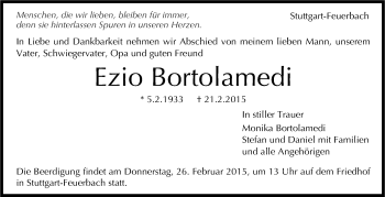 Traueranzeige von Ezio Bortolamedi von Stuttgarter Zeitung / Stuttgarter Nachrichten