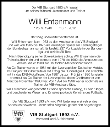 Traueranzeige von Willi Entenmann von Marbacher Zeitung
