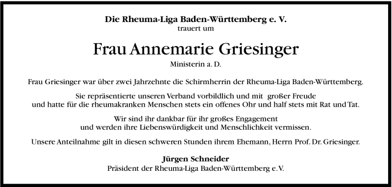  Traueranzeige für Annemarie Griesinger vom 24.02.2012 aus Stuttgarter Zeitung / Stuttgarter Nachrichten