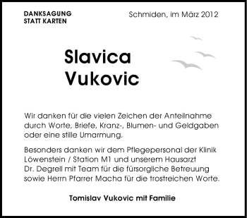 Traueranzeige von Slavica Vukovic von Stuttgarter Zeitung / Stuttgarter Nachrichten