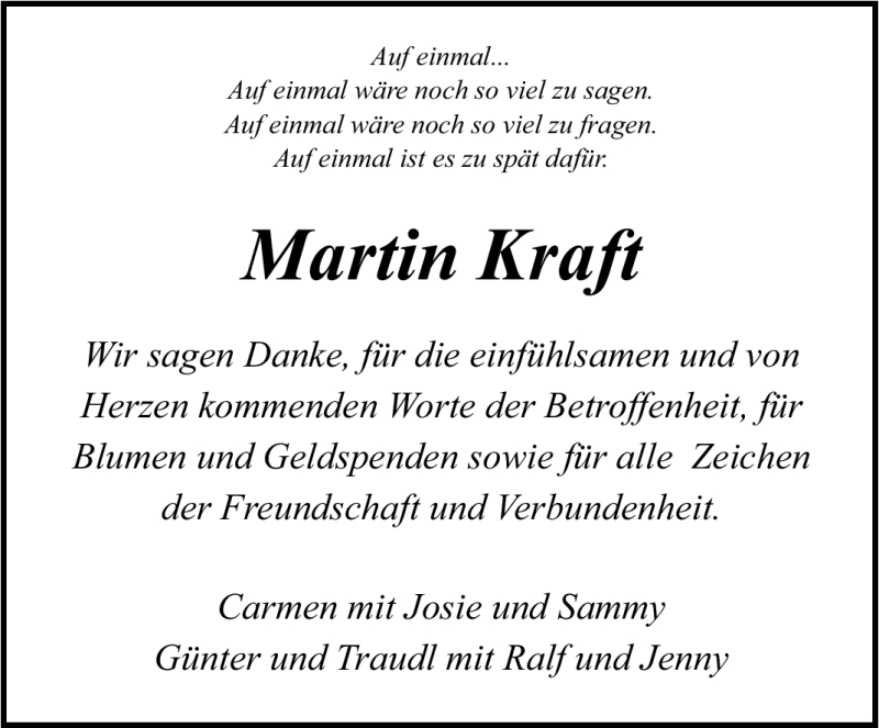  Traueranzeige für Martin Kraft vom 12.03.2012 aus Stuttgarter Zeitung / Stuttgarter Nachrichten