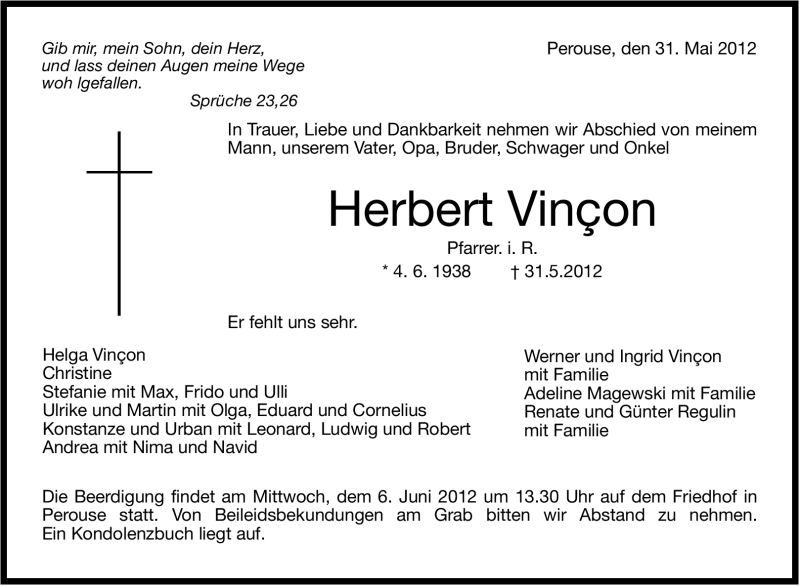  Traueranzeige für Herbert Vinçon vom 04.06.2012 aus Stuttgarter Zeitung / Stuttgarter Nachrichten