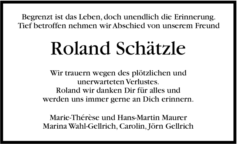  Traueranzeige für Roland Schaetzle vom 28.07.2012 aus Stuttgarter Zeitung / Stuttgarter Nachrichten