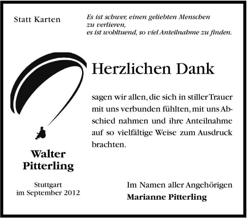  Traueranzeige für Walter Pitterling vom 29.09.2012 aus Stuttgarter Zeitung / Stuttgarter Nachrichten