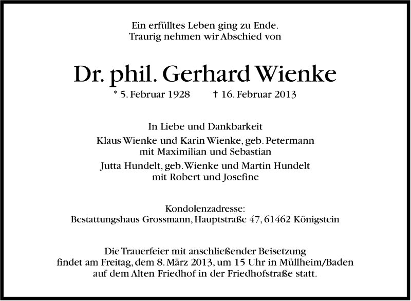  Traueranzeige für Gerhard Wienke vom 02.03.2013 aus Stuttgarter Zeitung / Stuttgarter Nachrichten