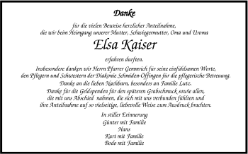 Traueranzeige von Elsa Kaiser von Stuttgarter Zeitung / Stuttgarter Nachrichten