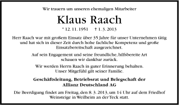 Traueranzeige von Klaus Raach von Stuttgarter Zeitung / Stuttgarter Nachrichten