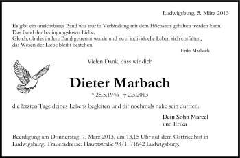 Traueranzeige von Dieter Marbach von Stuttgarter Zeitung / Stuttgarter Nachrichten
