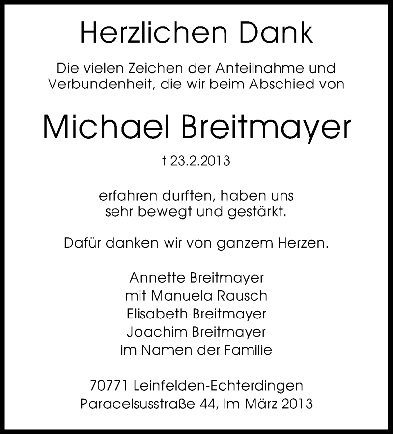  Traueranzeige für Michael Breitmeyer vom 09.03.2013 aus Stuttgarter Zeitung / Stuttgarter Nachrichten
