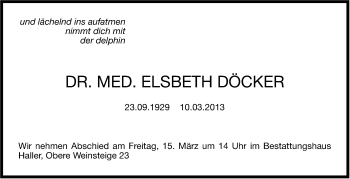Traueranzeige von Elisabeth Döcker von Stuttgarter Zeitung / Stuttgarter Nachrichten