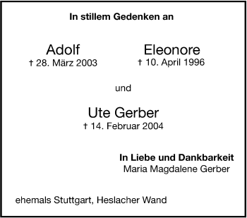 Traueranzeige von Ute Gerber von Stuttgarter Zeitung / Stuttgarter Nachrichten