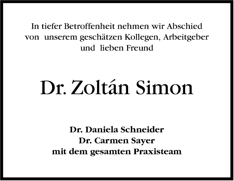  Traueranzeige für Zoltán Simon vom 27.06.2013 aus Stuttgarter Zeitung / Stuttgarter Nachrichten