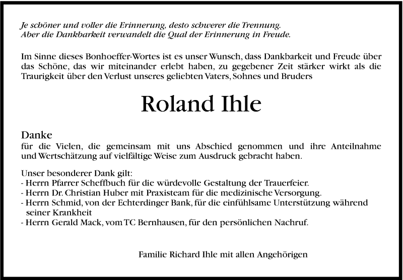  Traueranzeige für Roland Ihle vom 12.07.2013 aus Stuttgarter Zeitung / Stuttgarter Nachrichten