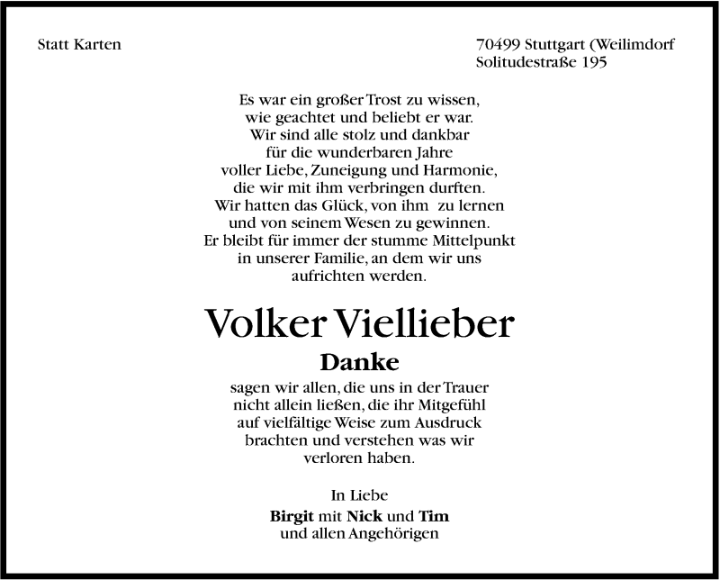  Traueranzeige für Volker Viellieber vom 17.07.2013 aus Stuttgarter Zeitung / Stuttgarter Nachrichten