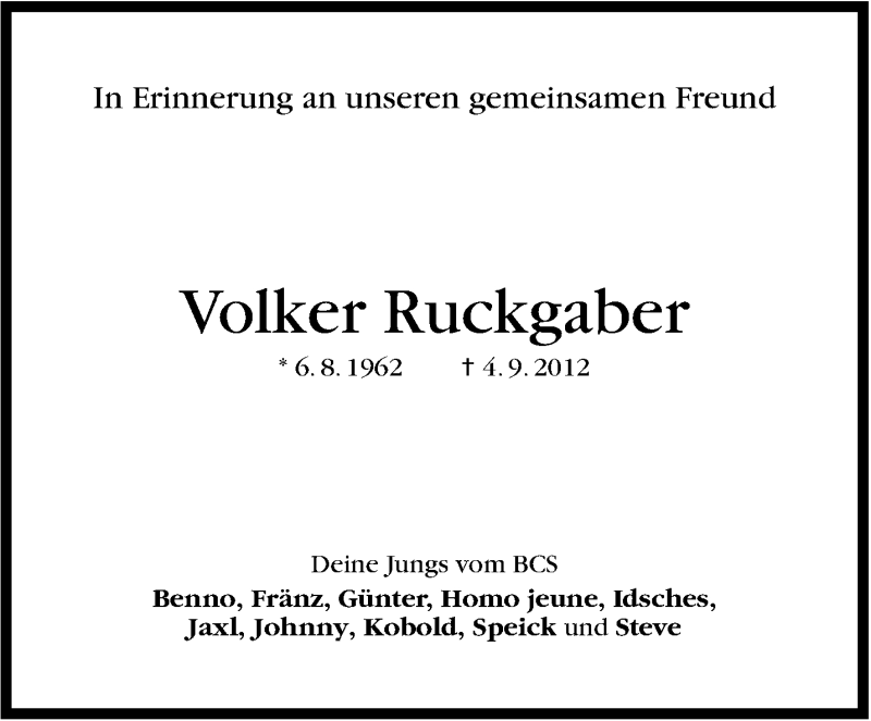  Traueranzeige für Volker Ruckgaber vom 04.09.2013 aus Stuttgarter Zeitung / Stuttgarter Nachrichten