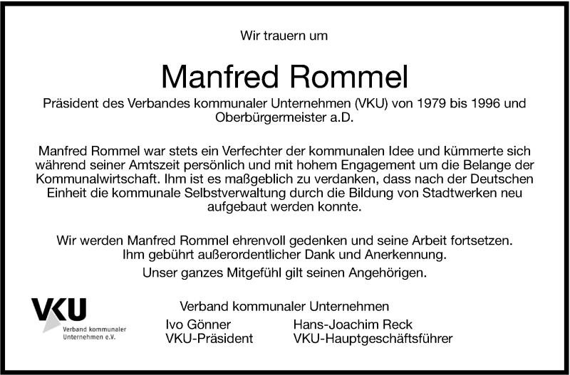  Traueranzeige für Manfred Rommel vom 09.11.2013 aus Stuttgarter Zeitung / Stuttgarter Nachrichten